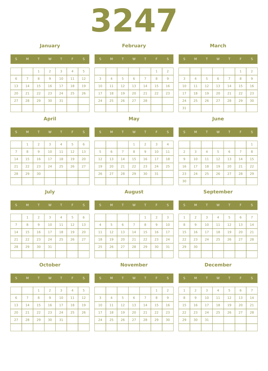 Printable 3247 Year Calendars eburnean