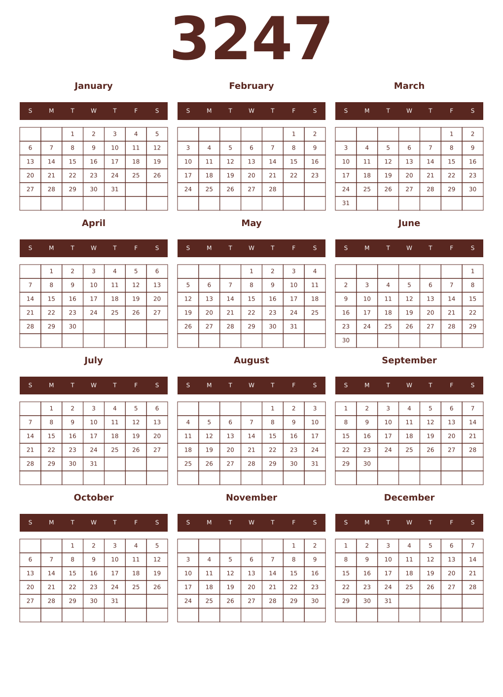 Printable 3247 Year Calendars mortuum