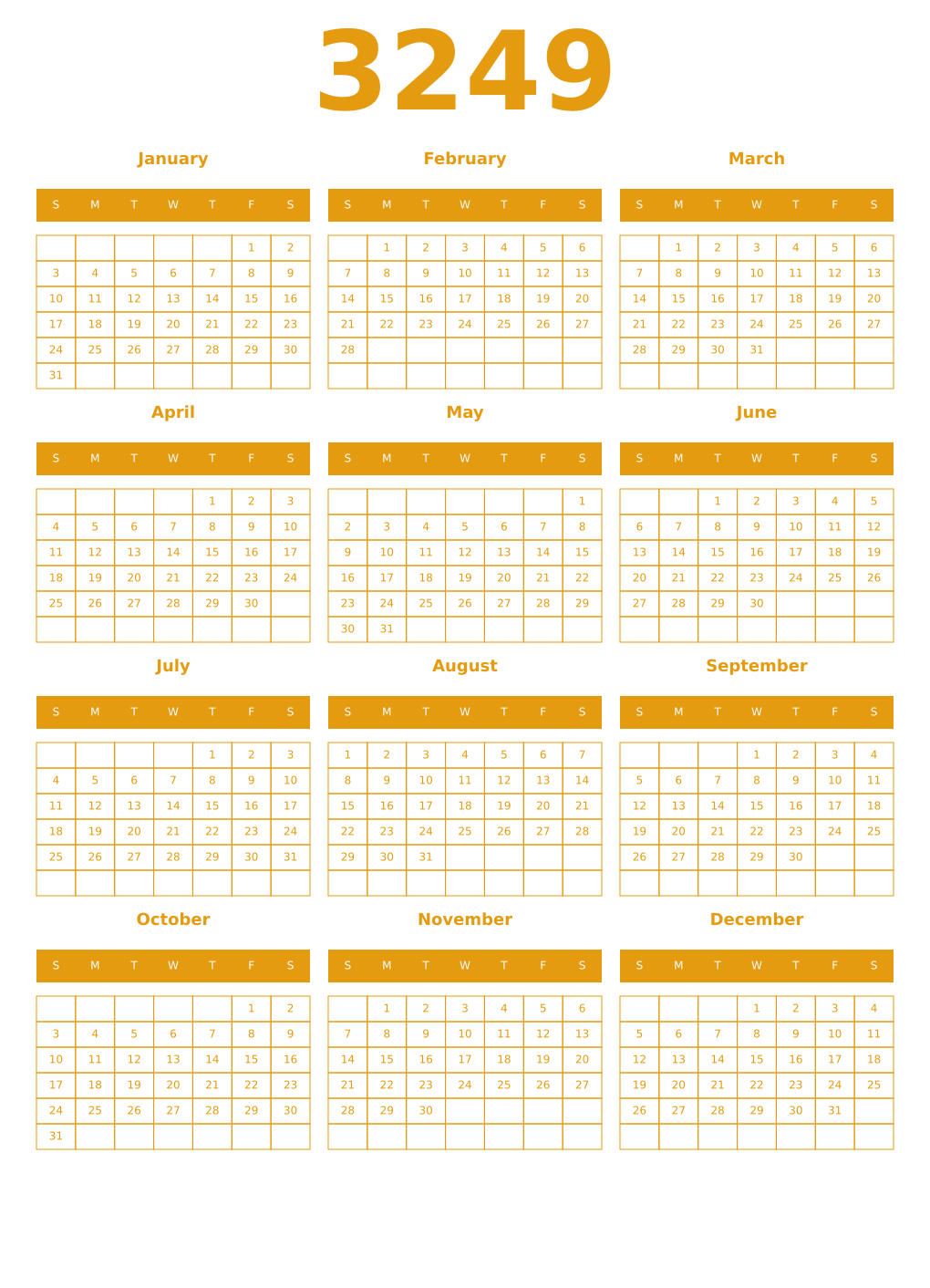 Printable 3249 Year Calendars gamboge