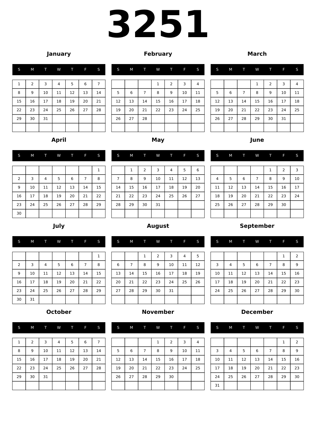 Printable 3251 Calendars