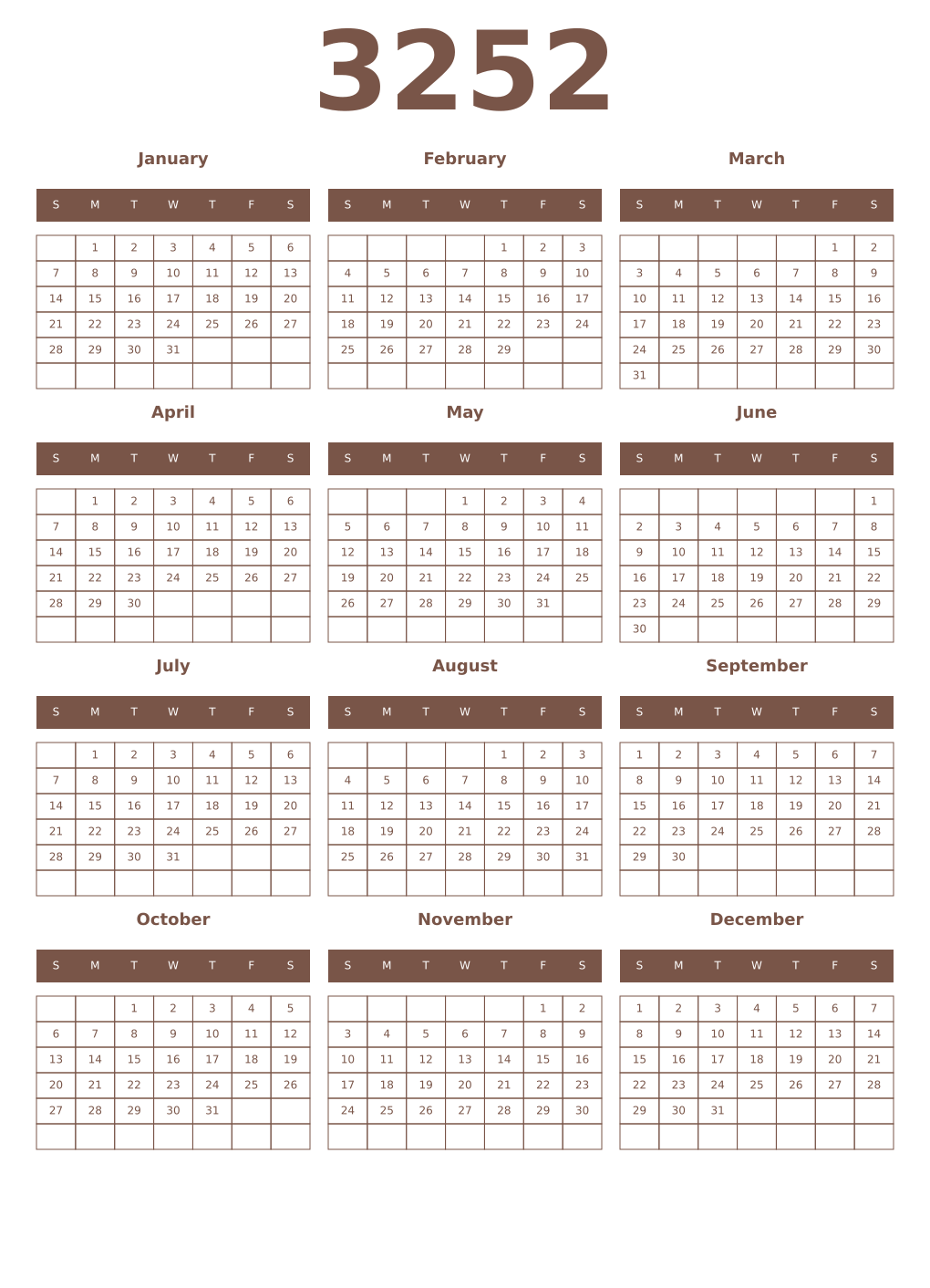 Printable 3252 Year Calendars coffe