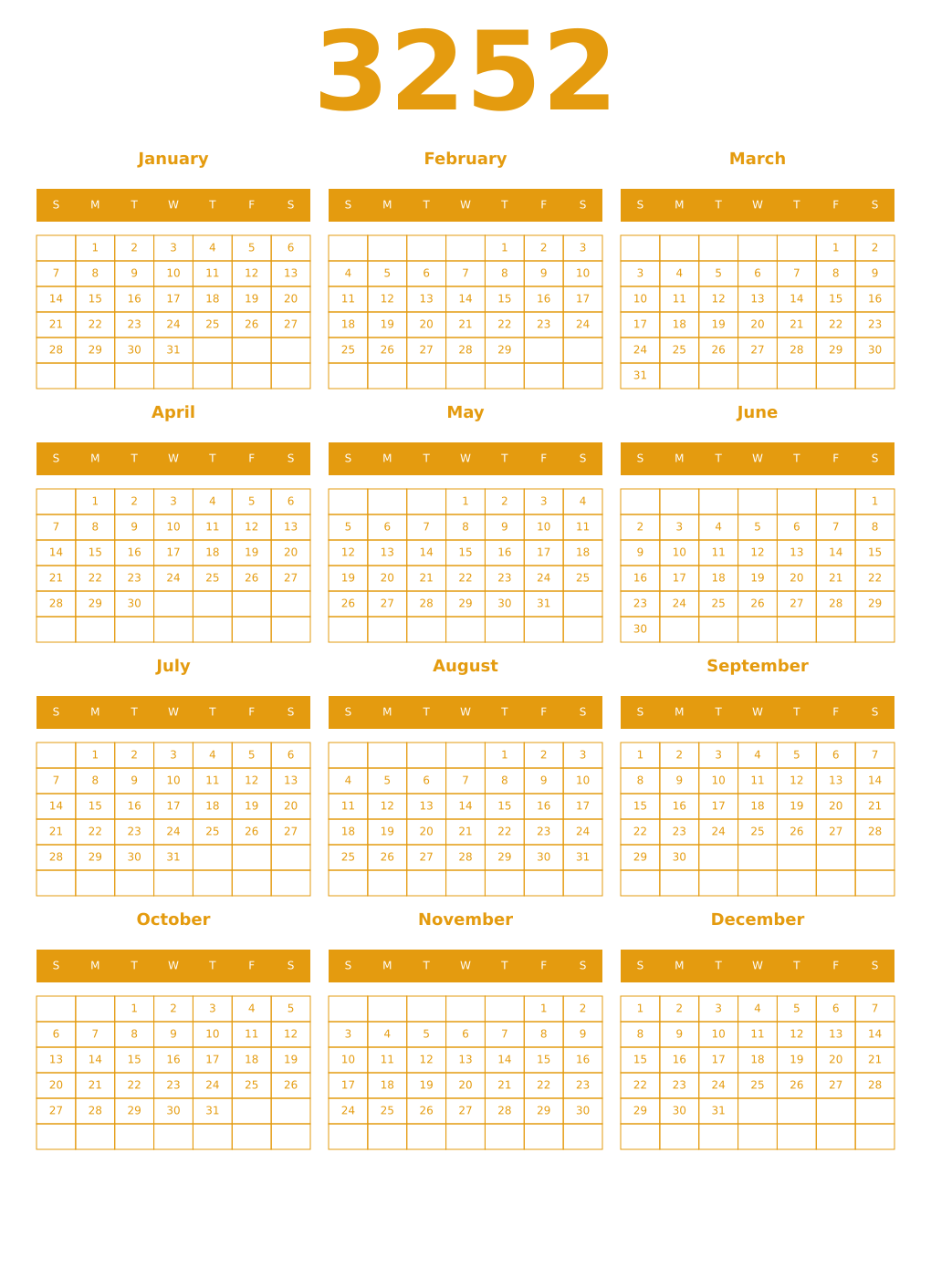 Printable 3252 Year Calendars gamboge