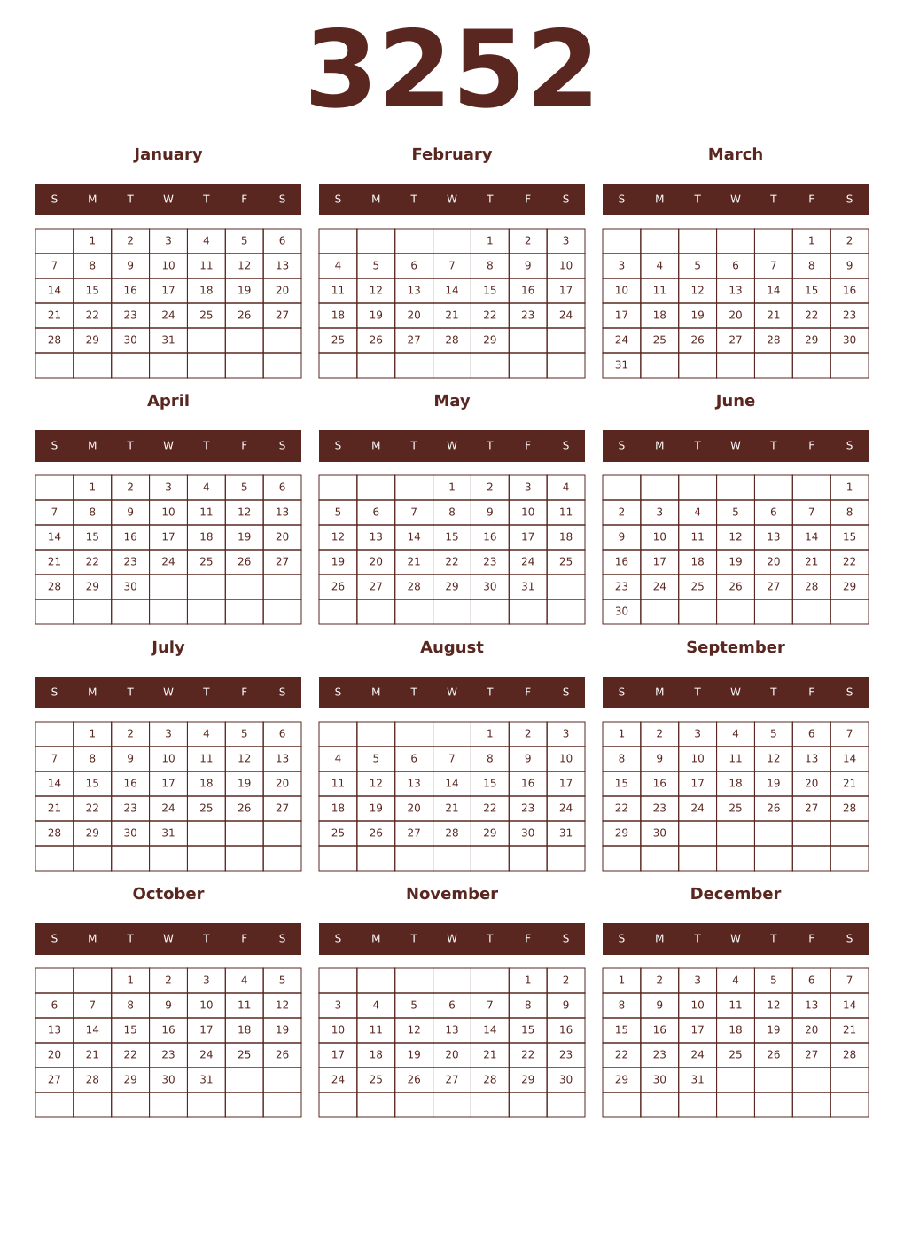 Printable 3252 Year Calendars mortuum