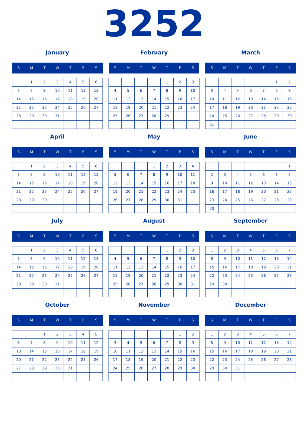 Printable 3252 Year Calendars smalt