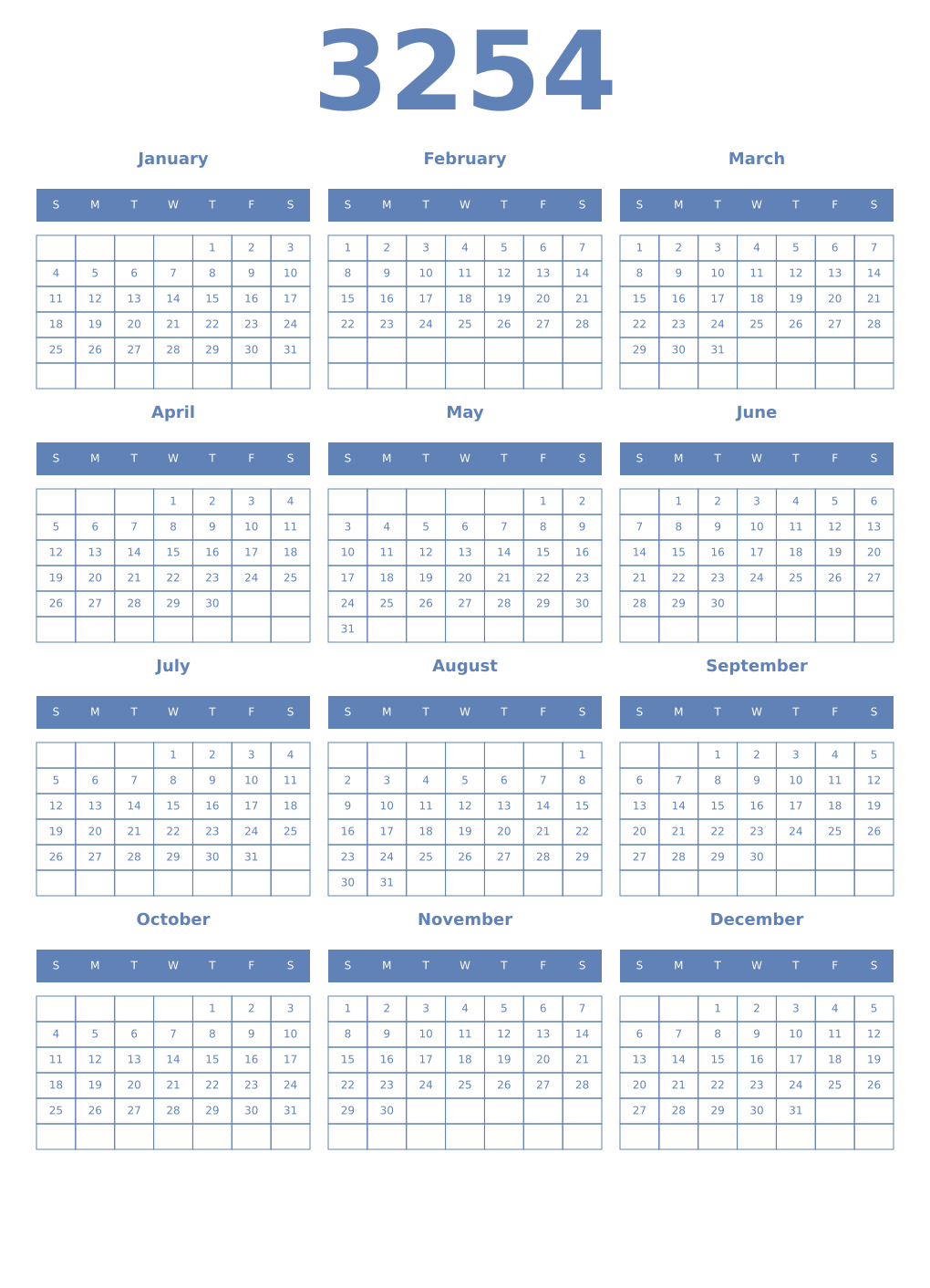 Printable 3254 Year Calendars glaucous