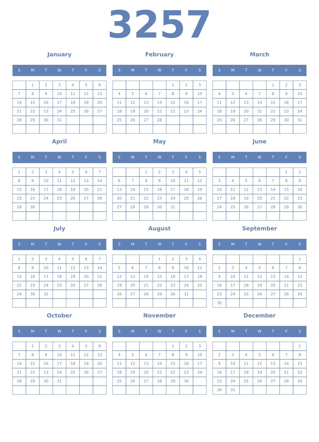 Printable 3257 Year Calendars glaucous