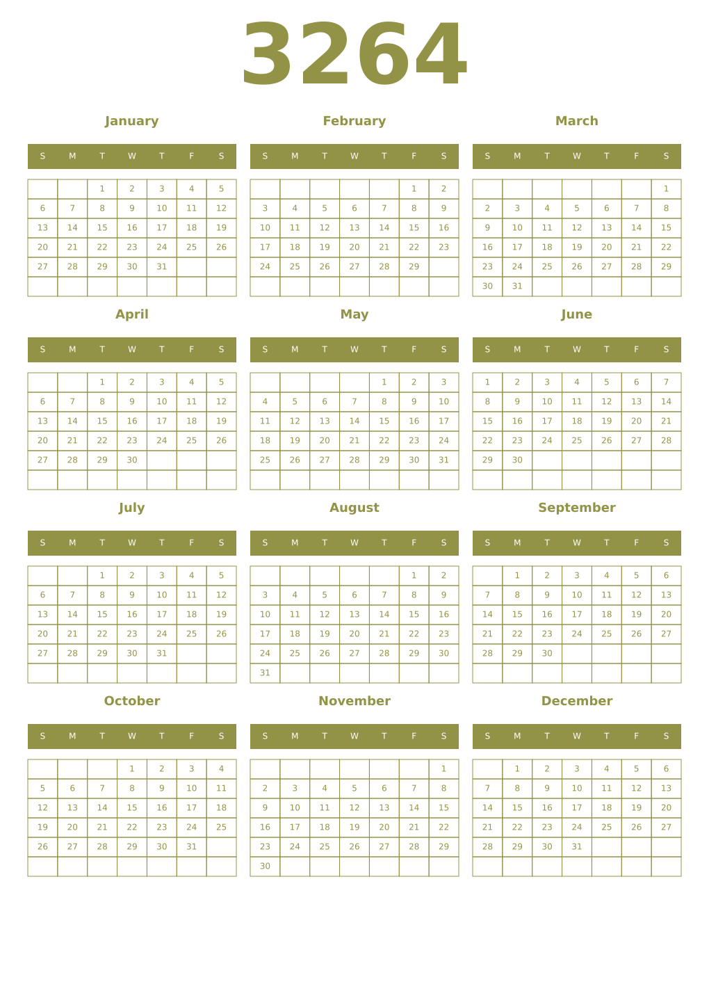 Printable 3264 Year Calendars eburnean