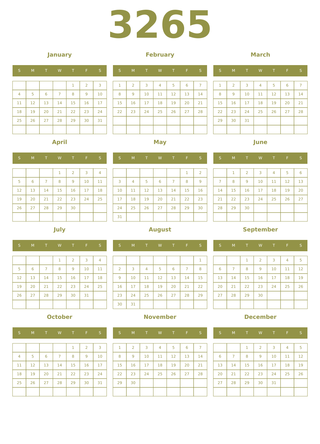 Printable 3265 Year Calendars eburnean