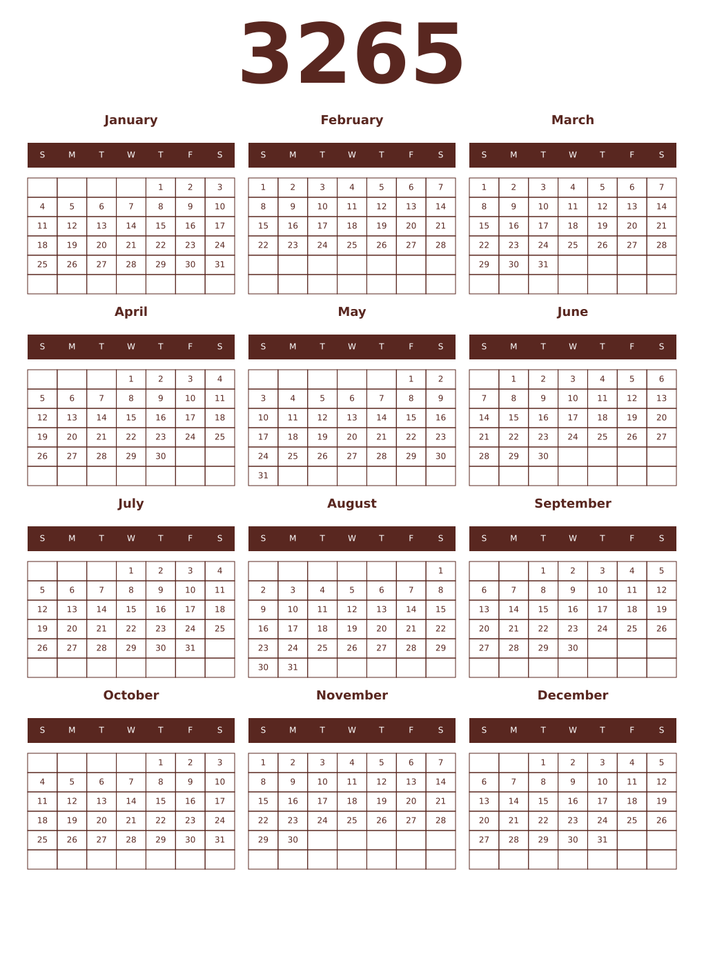 Printable 3265 Year Calendars mortuum