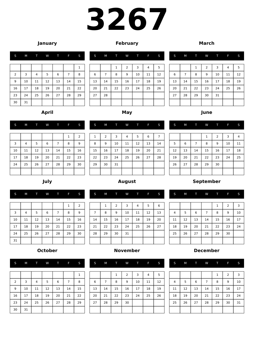 Printable 3267 Calendars