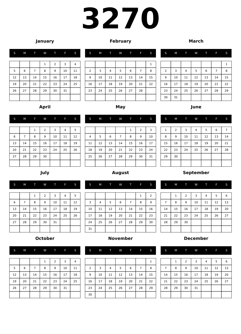 Printable 3270 Calendars