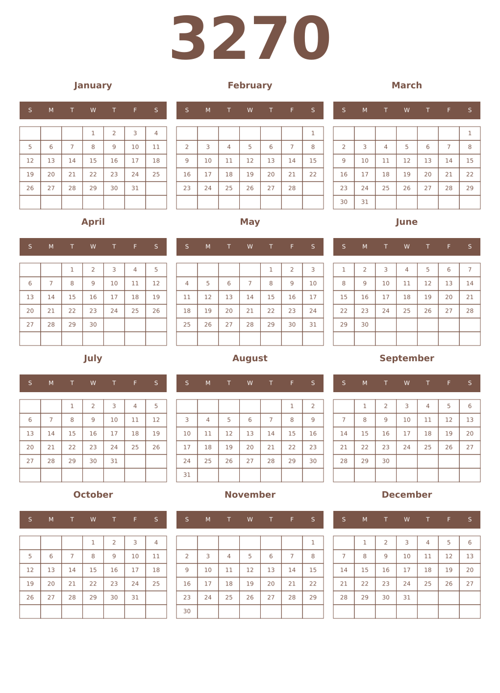 Printable 3270 Year Calendars coffe