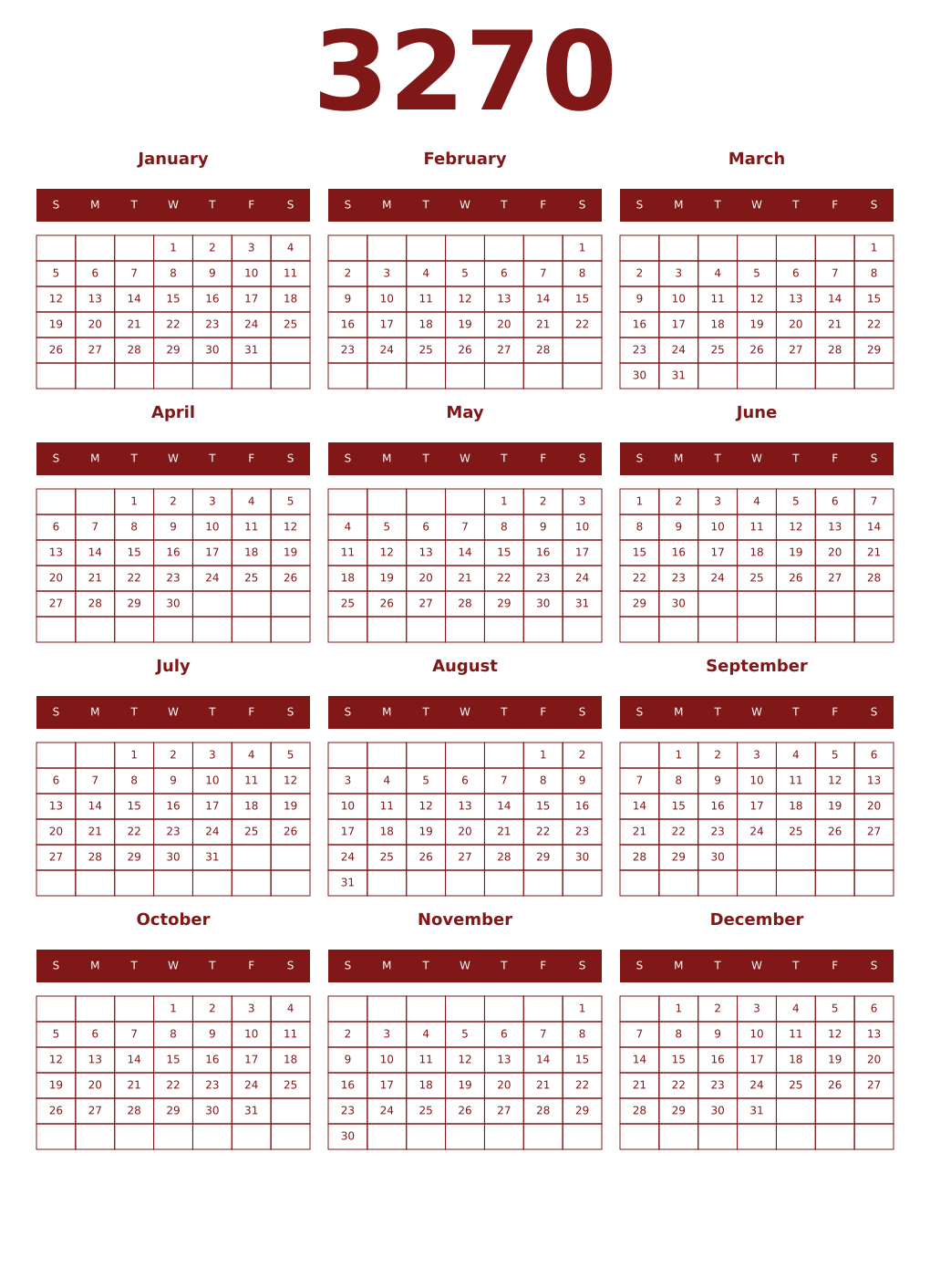 Printable 3270 Year Calendars falu