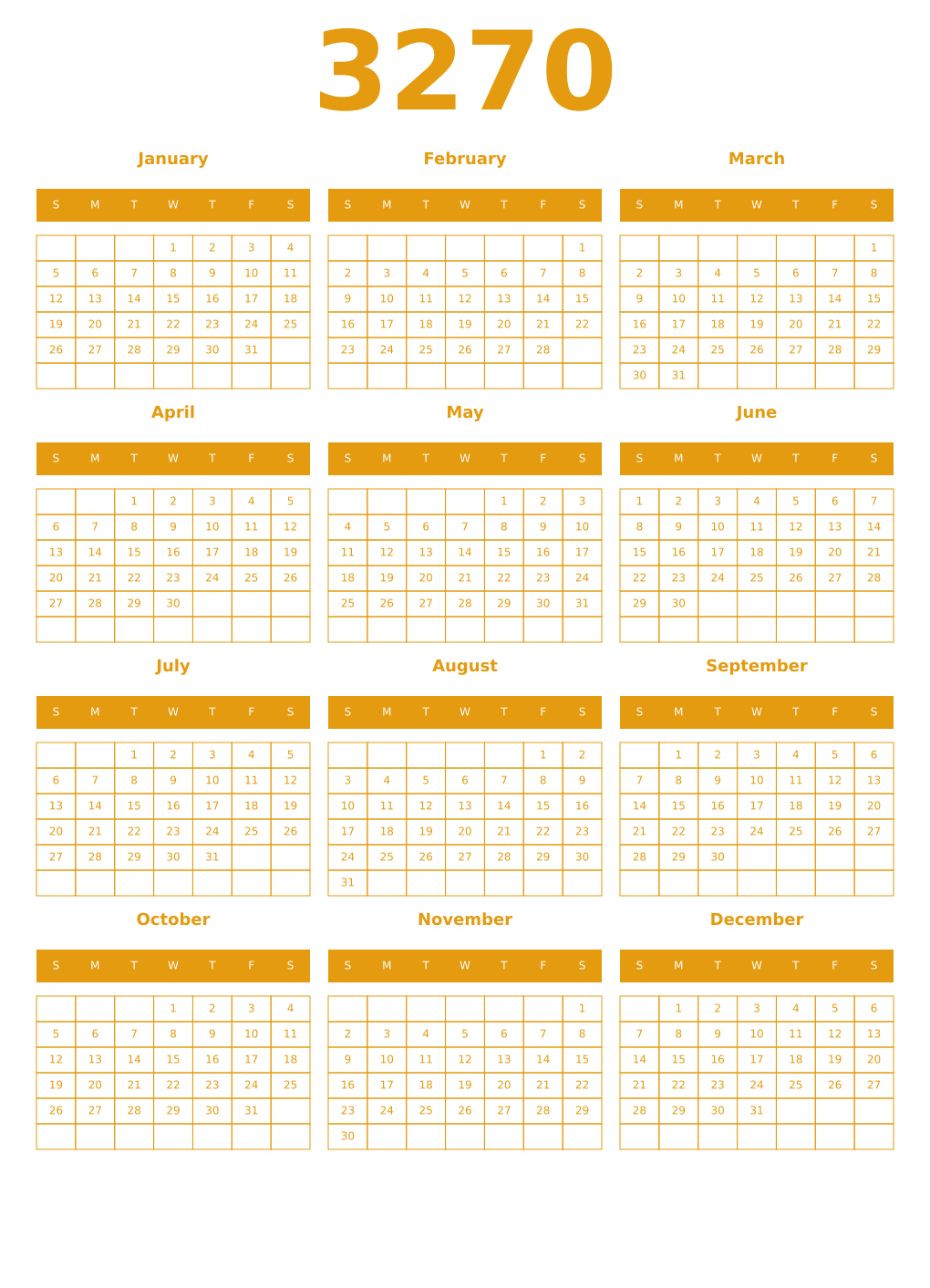 Printable 3270 Year Calendars gamboge
