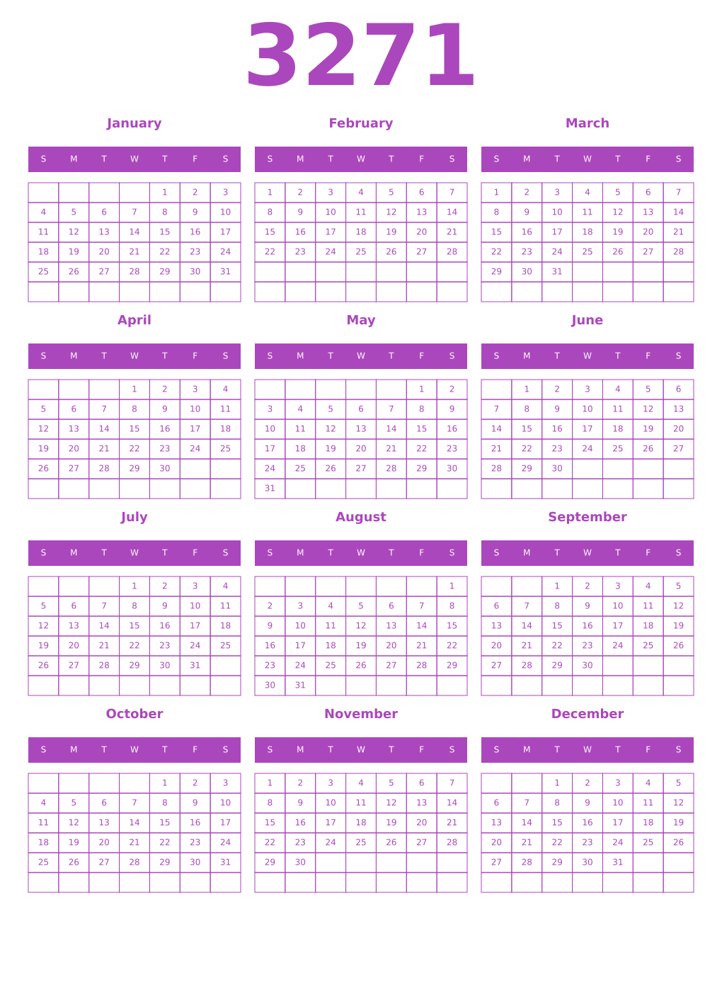 Printable 3271 Calendars