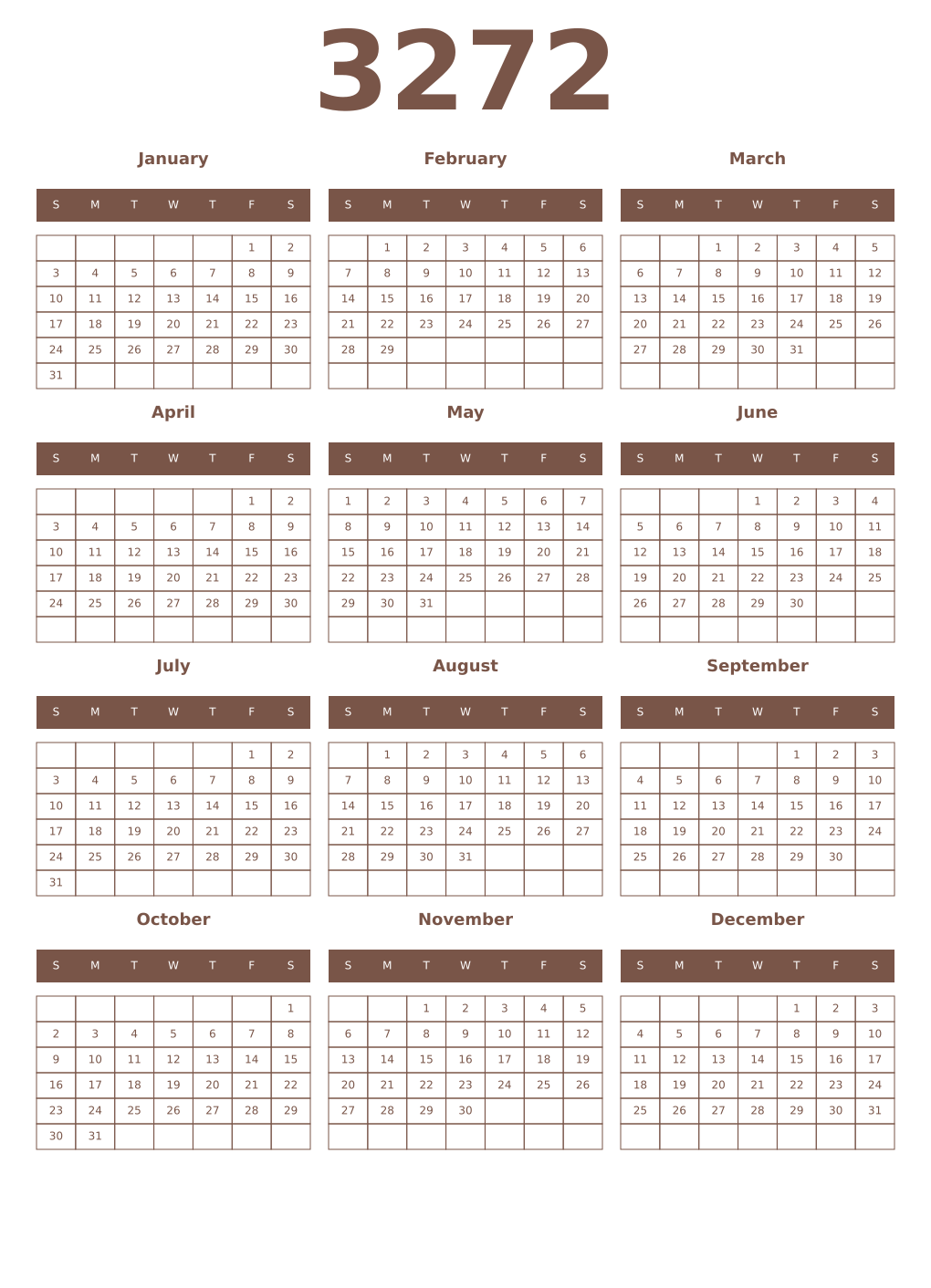 Printable 3272 Year Calendars coffe