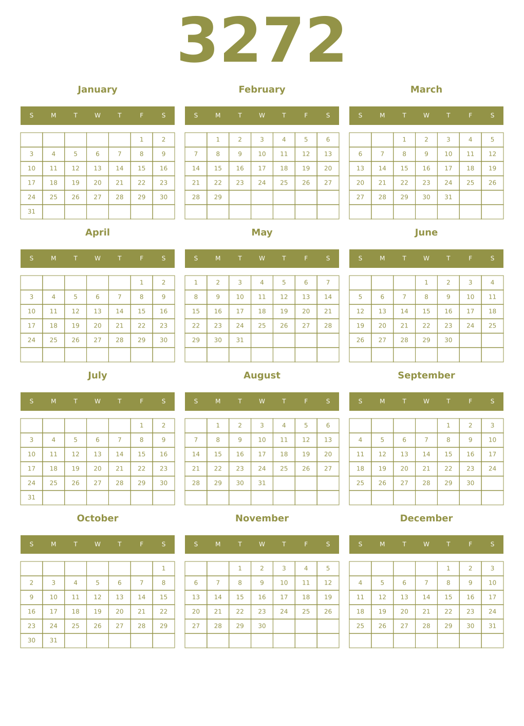 Printable 3272 Year Calendars eburnean