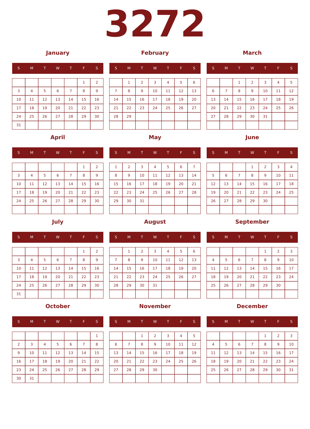 Printable 3272 Year Calendars falu
