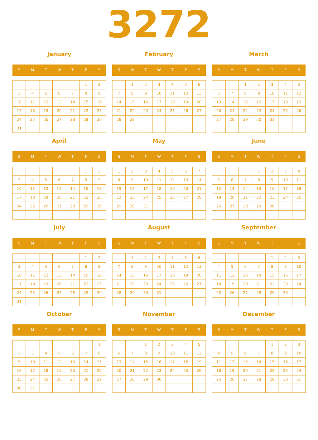 Printable 3272 Year Calendars gamboge