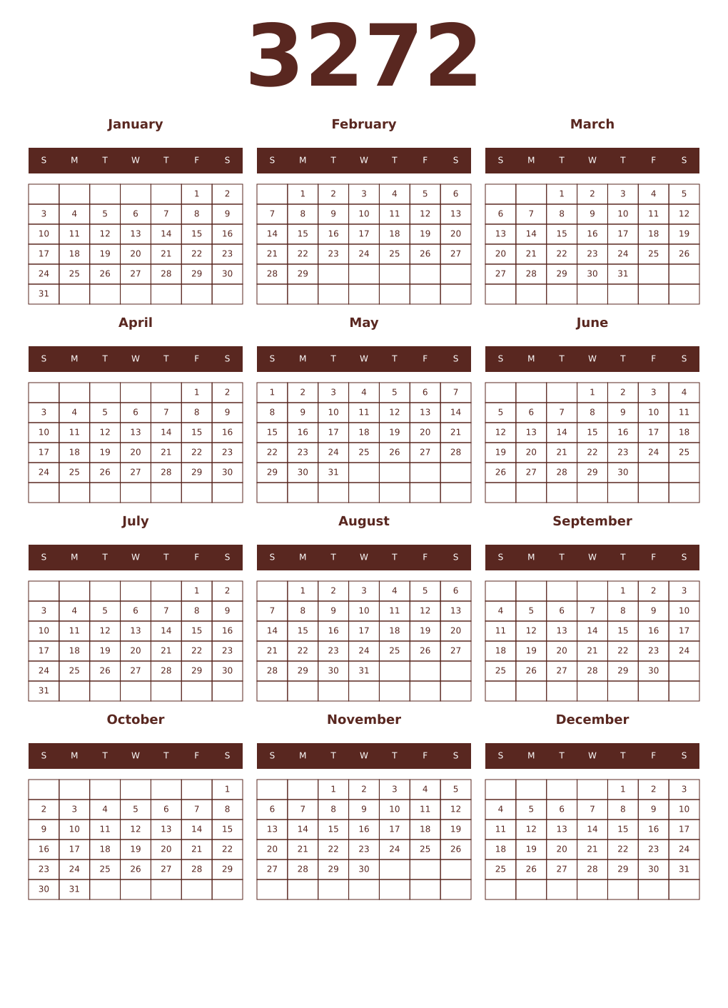 Printable 3272 Year Calendars mortuum