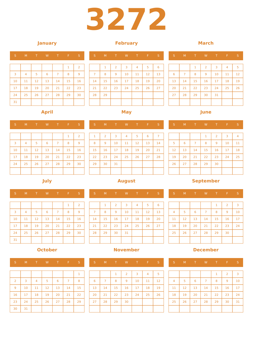 Printable 3272 Year Calendars orange