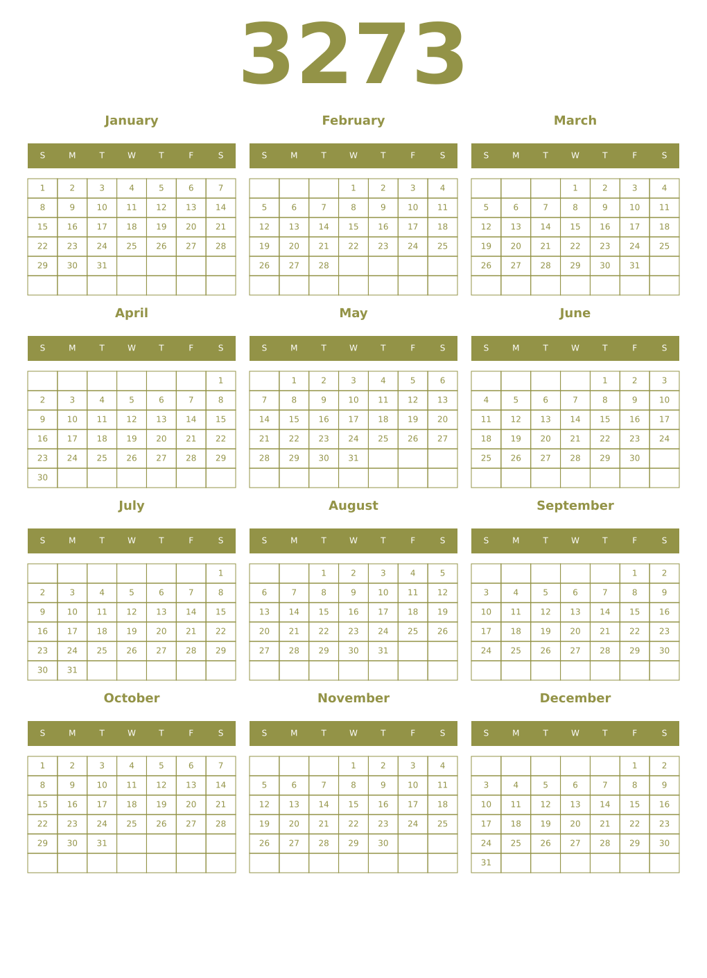 Printable 3273 Year Calendars eburnean