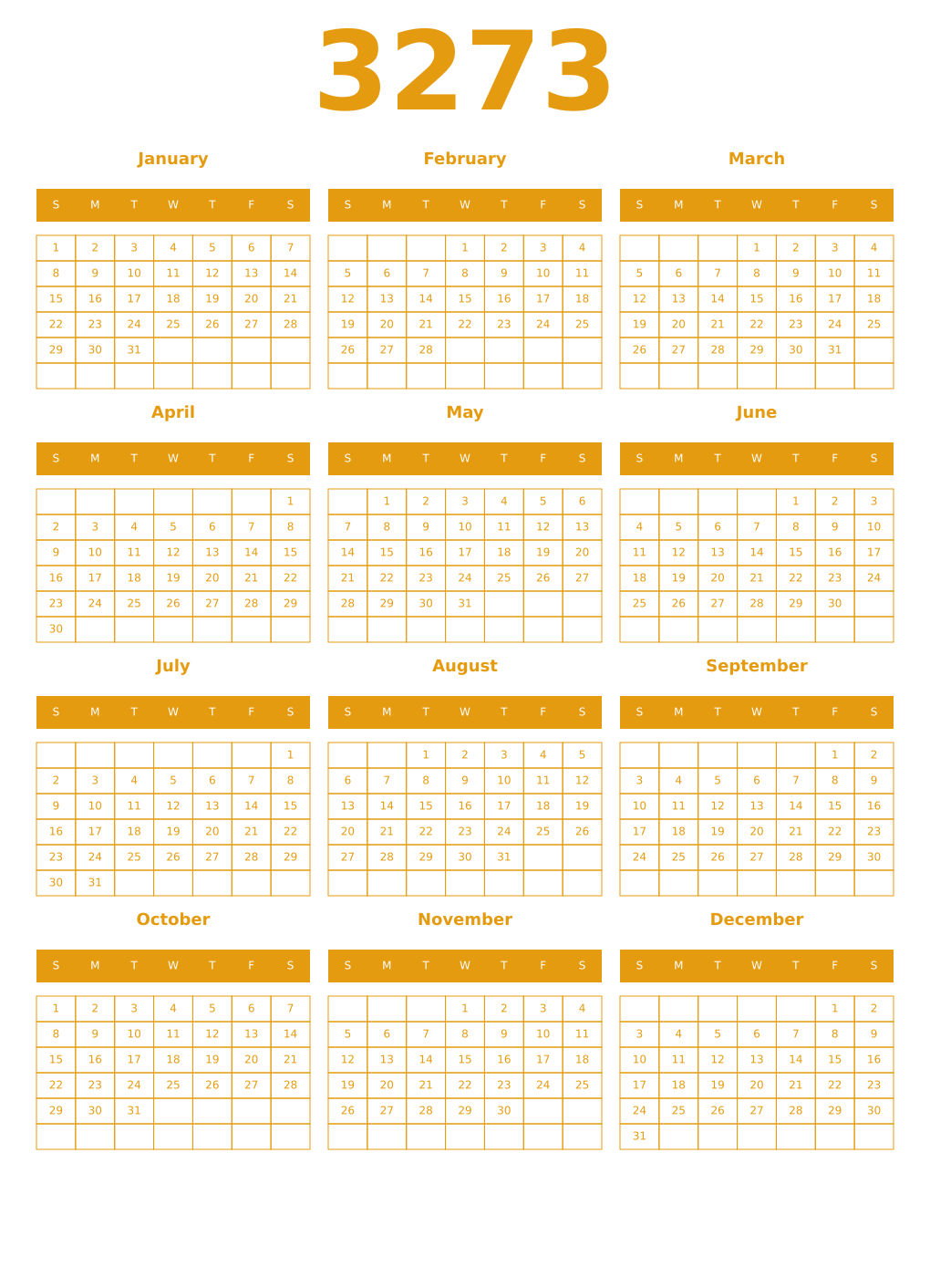 Printable 3273 Year Calendars gamboge