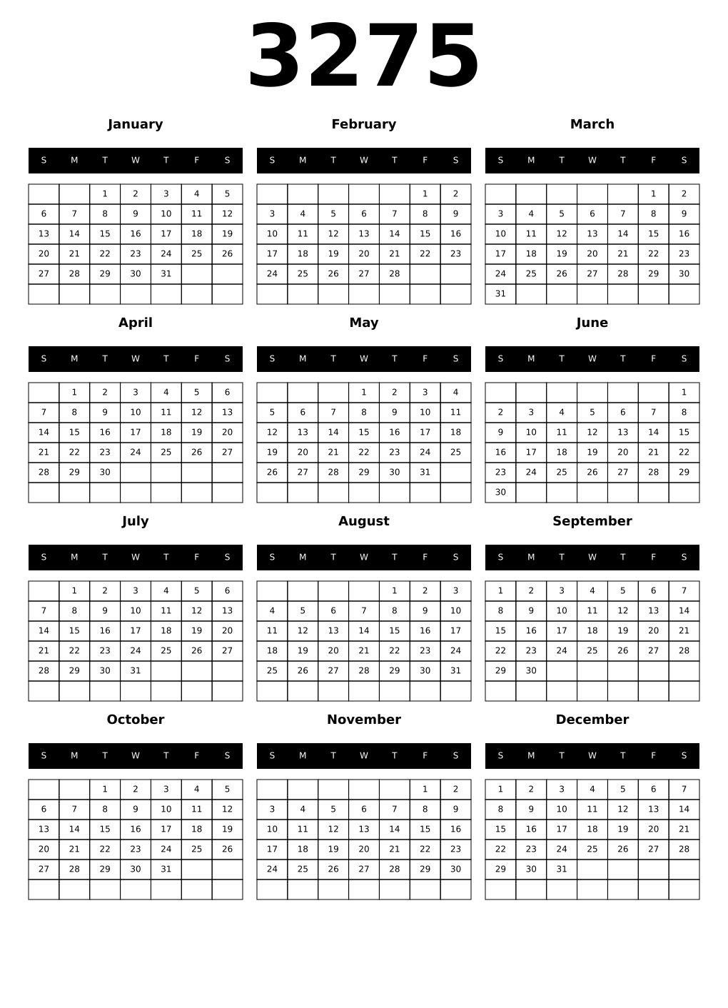 Printable 3275 Calendars