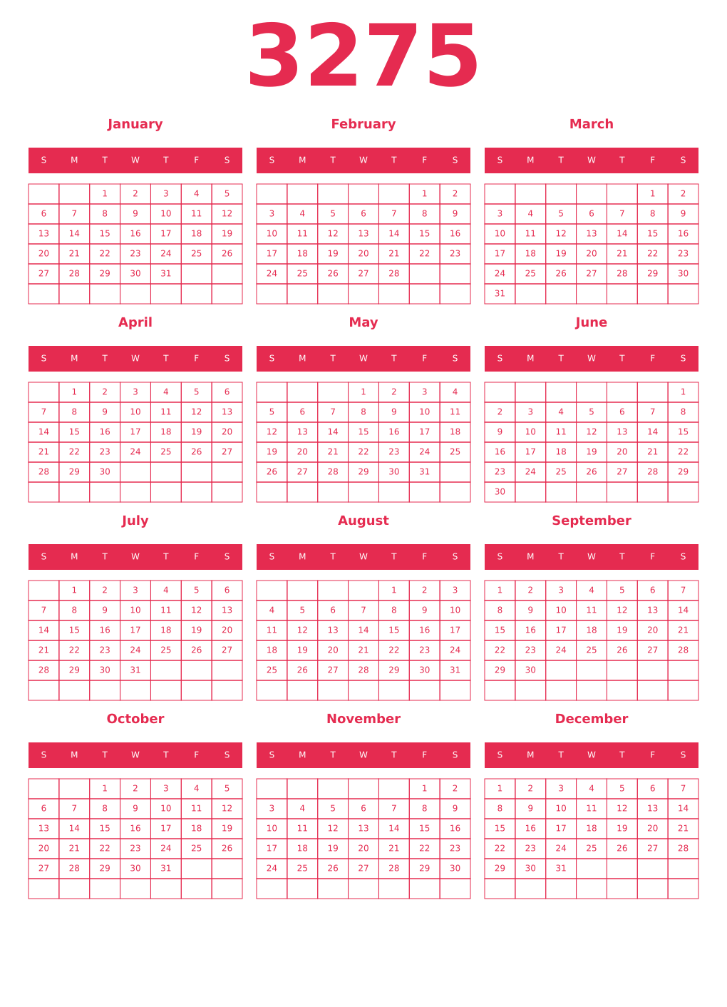 Printable 3275 Year Calendars amaranth