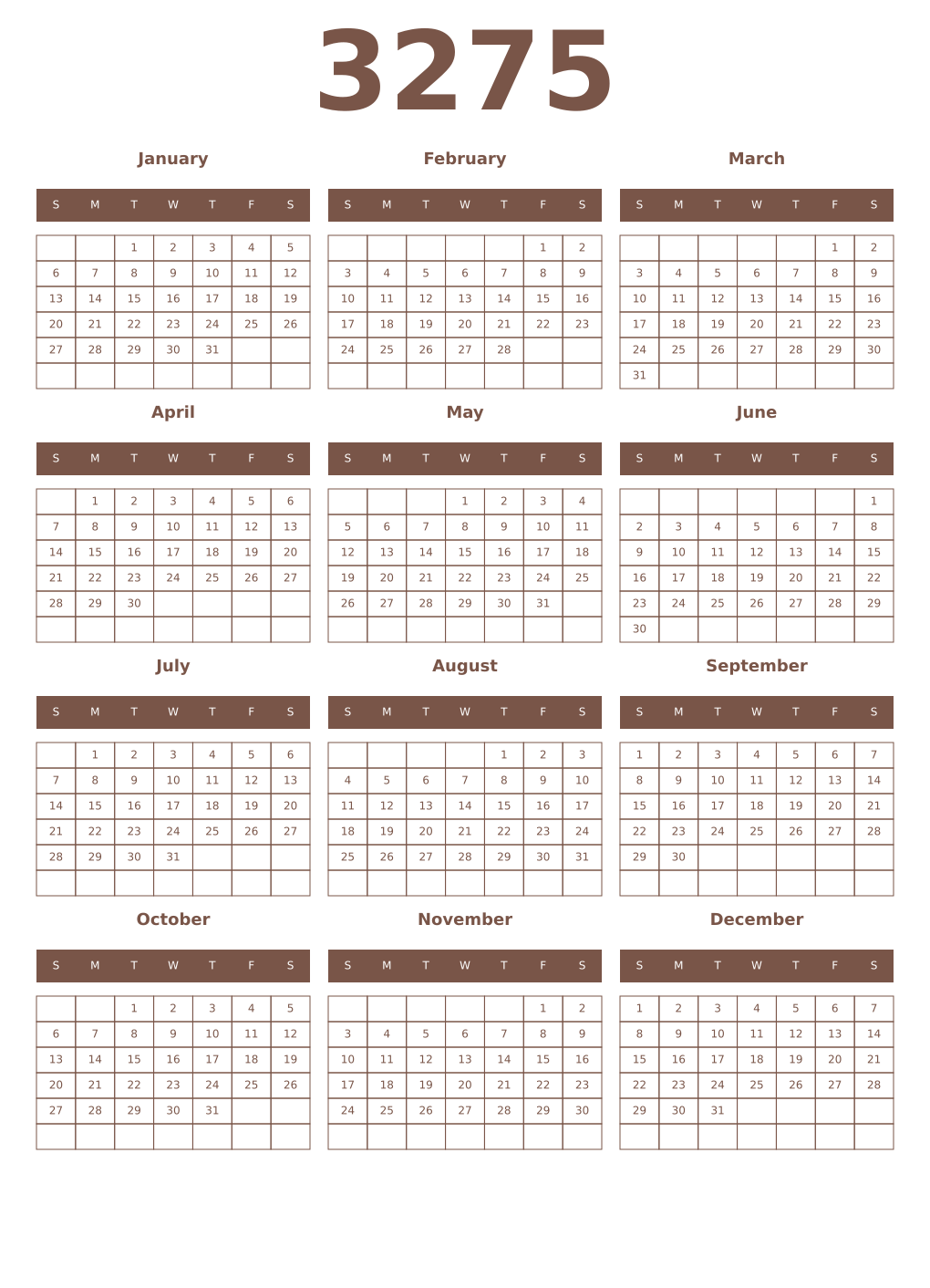 Printable 3275 Year Calendars coffe