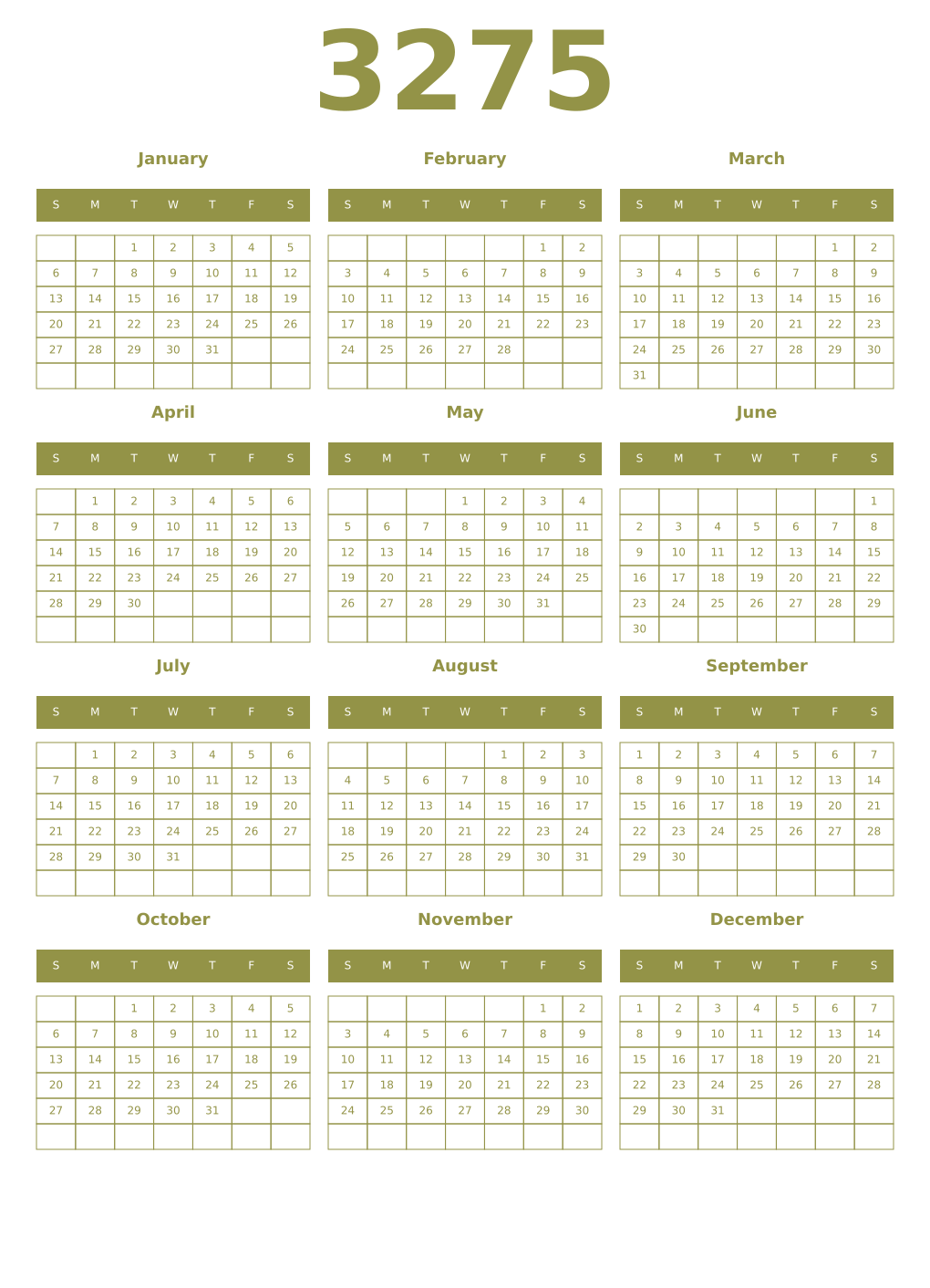 Printable 3275 Year Calendars eburnean