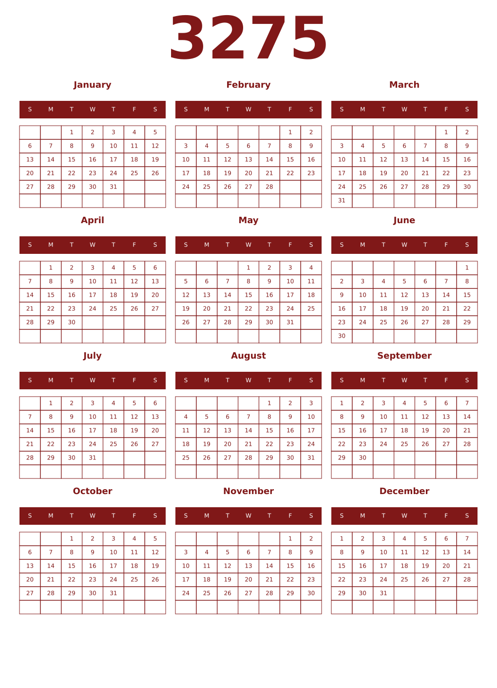 Printable 3275 Year Calendars falu