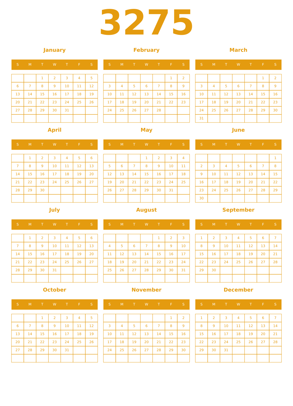 Printable 3275 Year Calendars gamboge