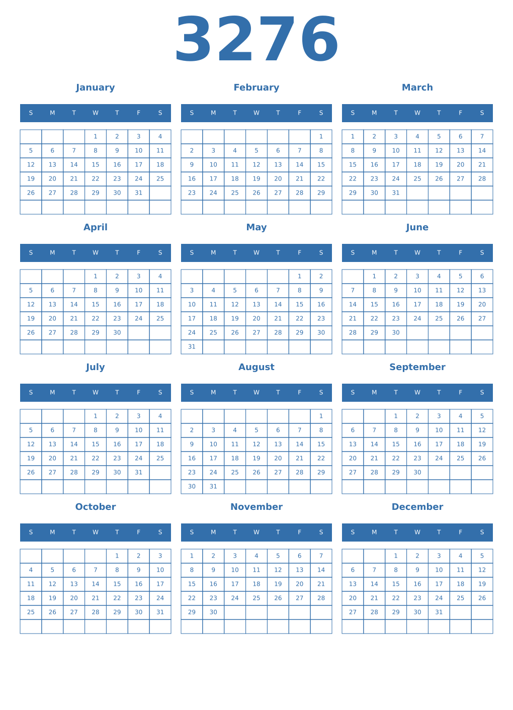 Printable 3276 Year Calendars blue