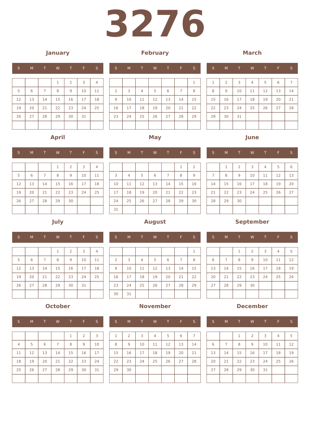 Printable 3276 Year Calendars coffe