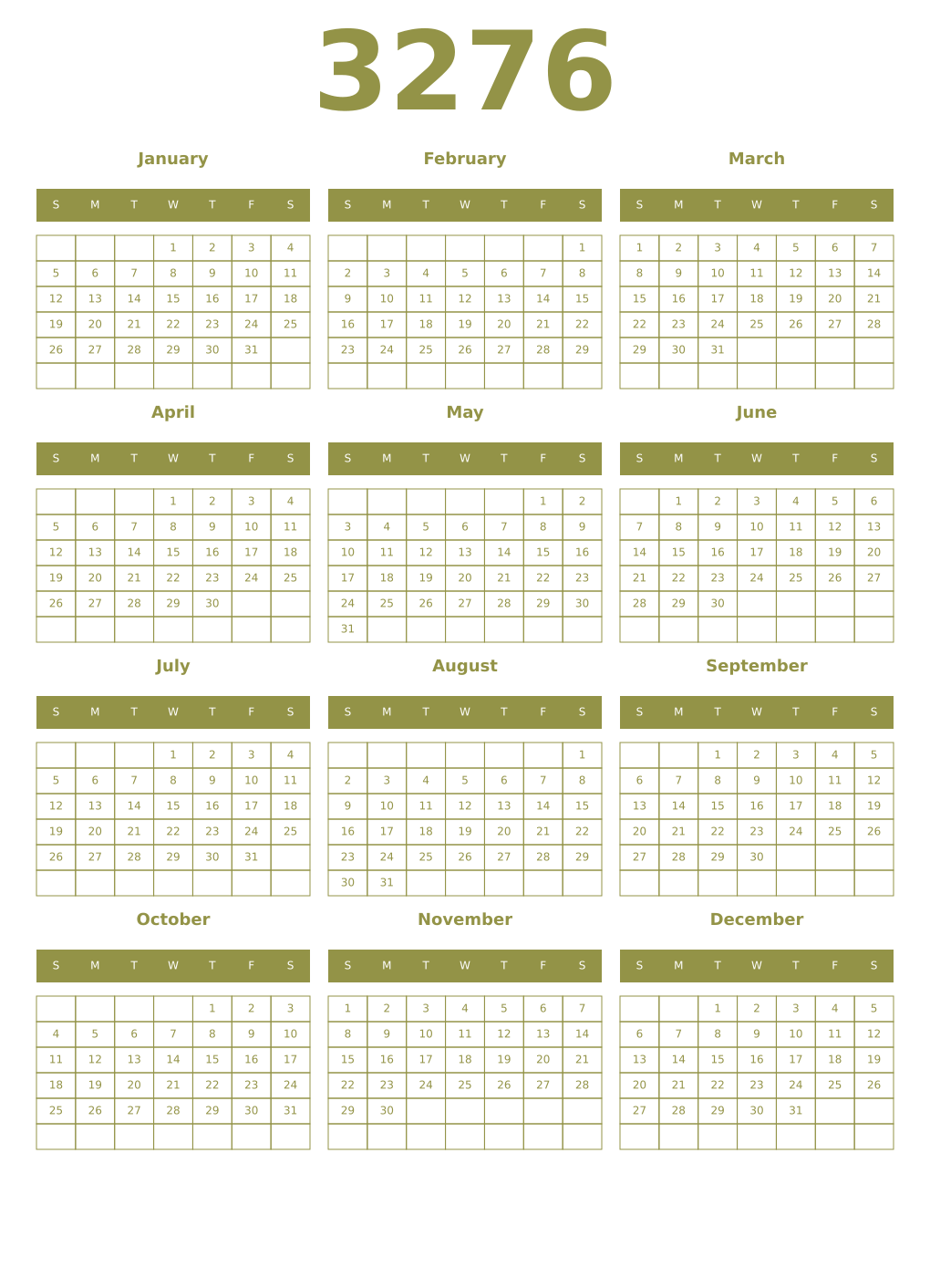 Printable 3276 Year Calendars eburnean