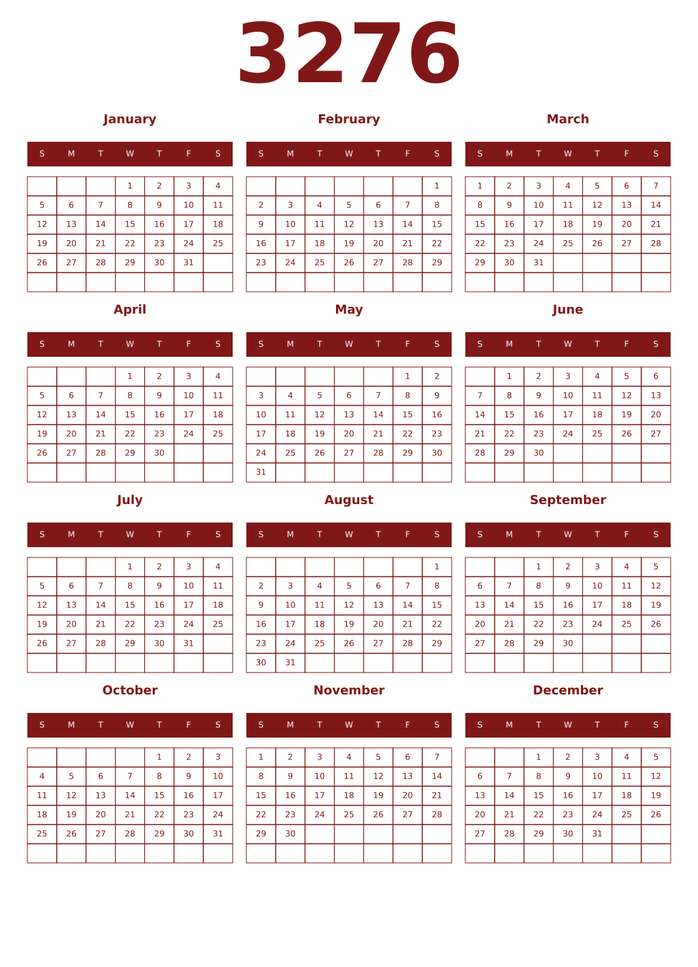 Printable 3276 Year Calendars falu