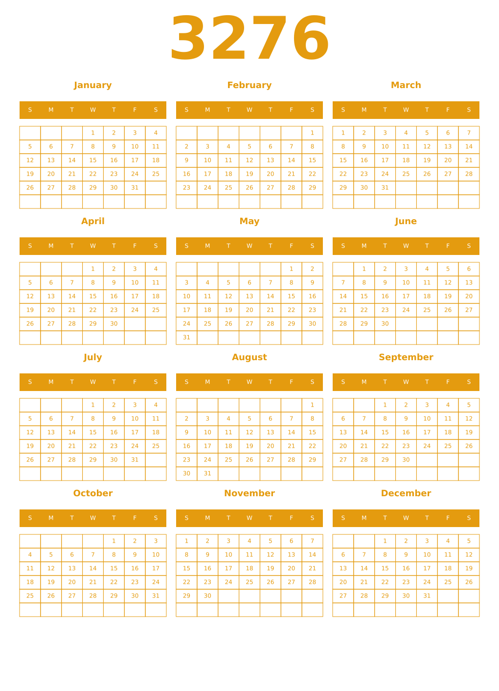 Printable 3276 Year Calendars gamboge