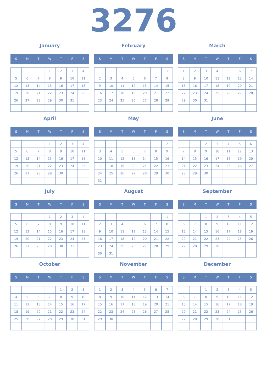 Printable 3276 Year Calendars glaucous