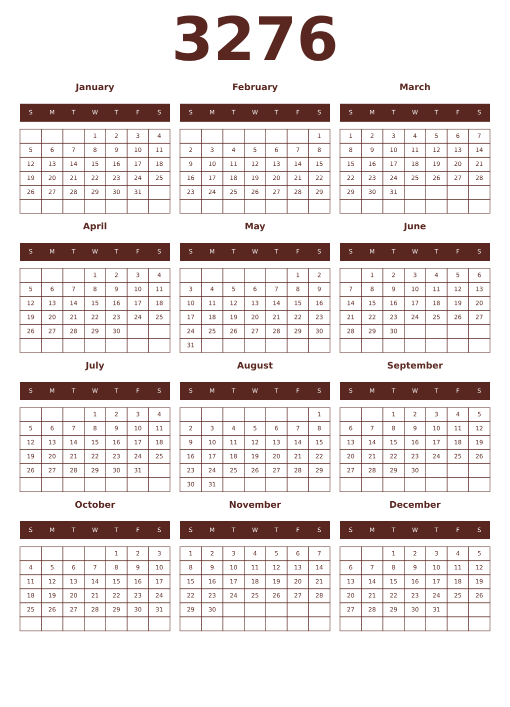 Printable 3276 Year Calendars mortuum