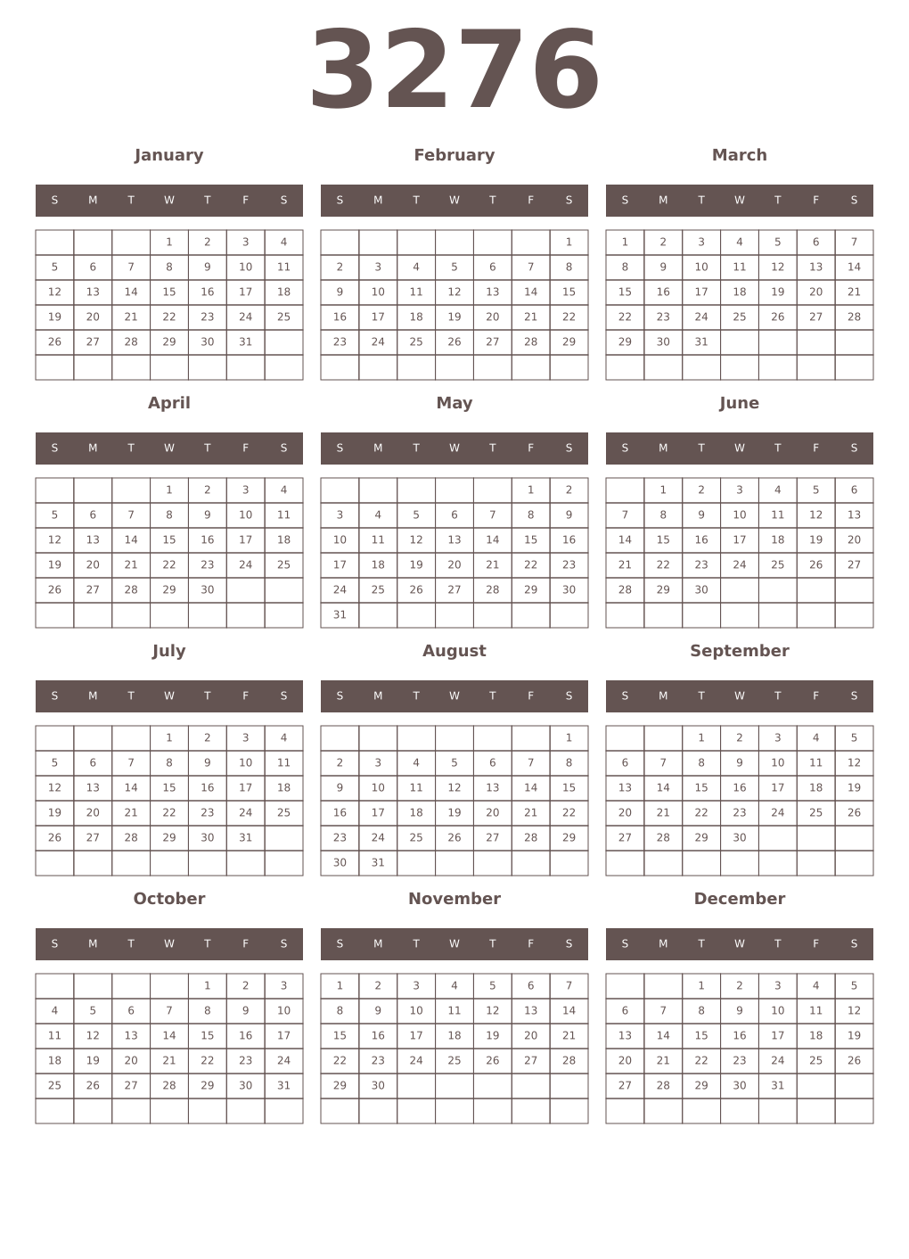 Printable 3276 Year Calendars wenge
