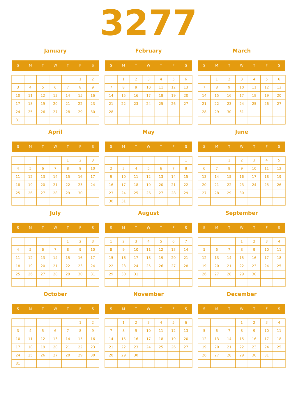 Printable 3277 Year Calendars gamboge