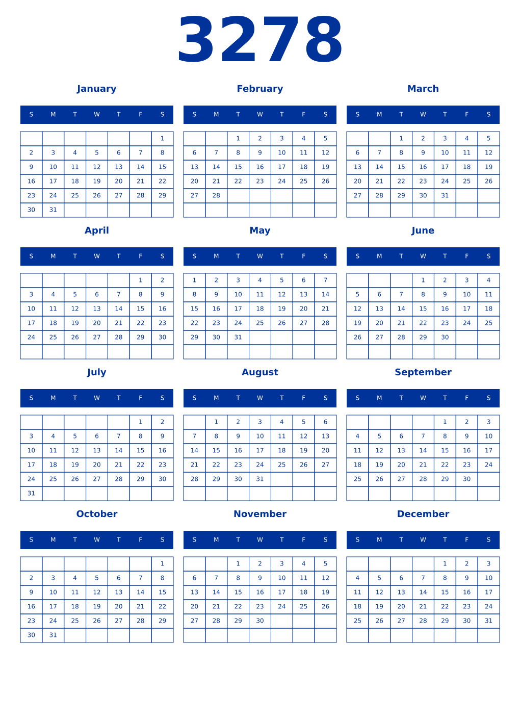 Printable 3278 Year Calendars smalt