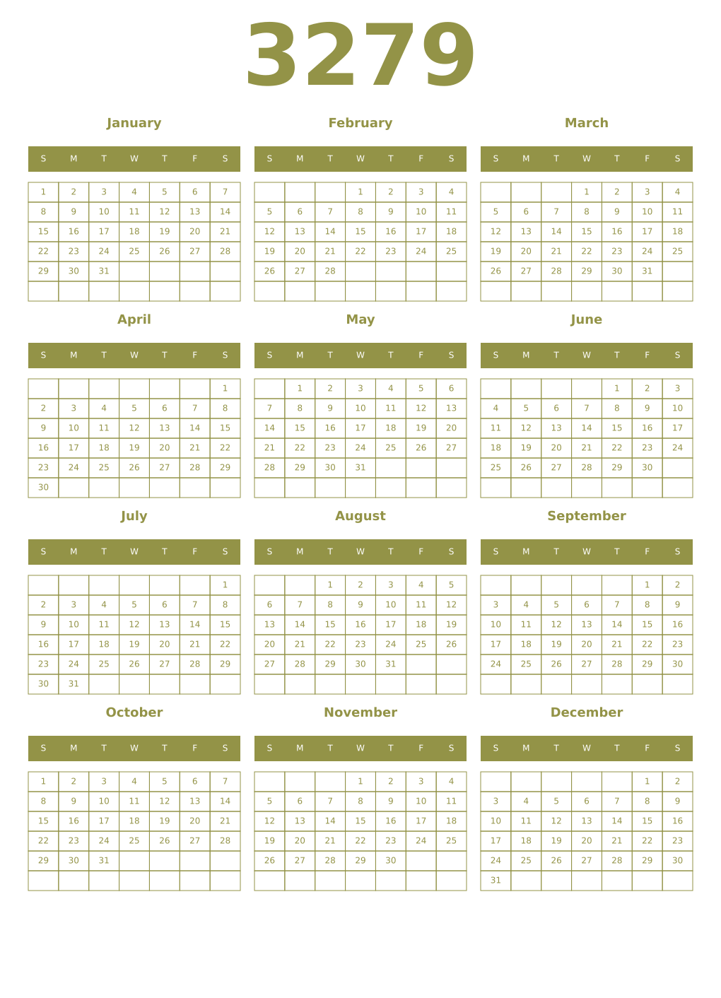 Printable 3279 Year Calendars eburnean
