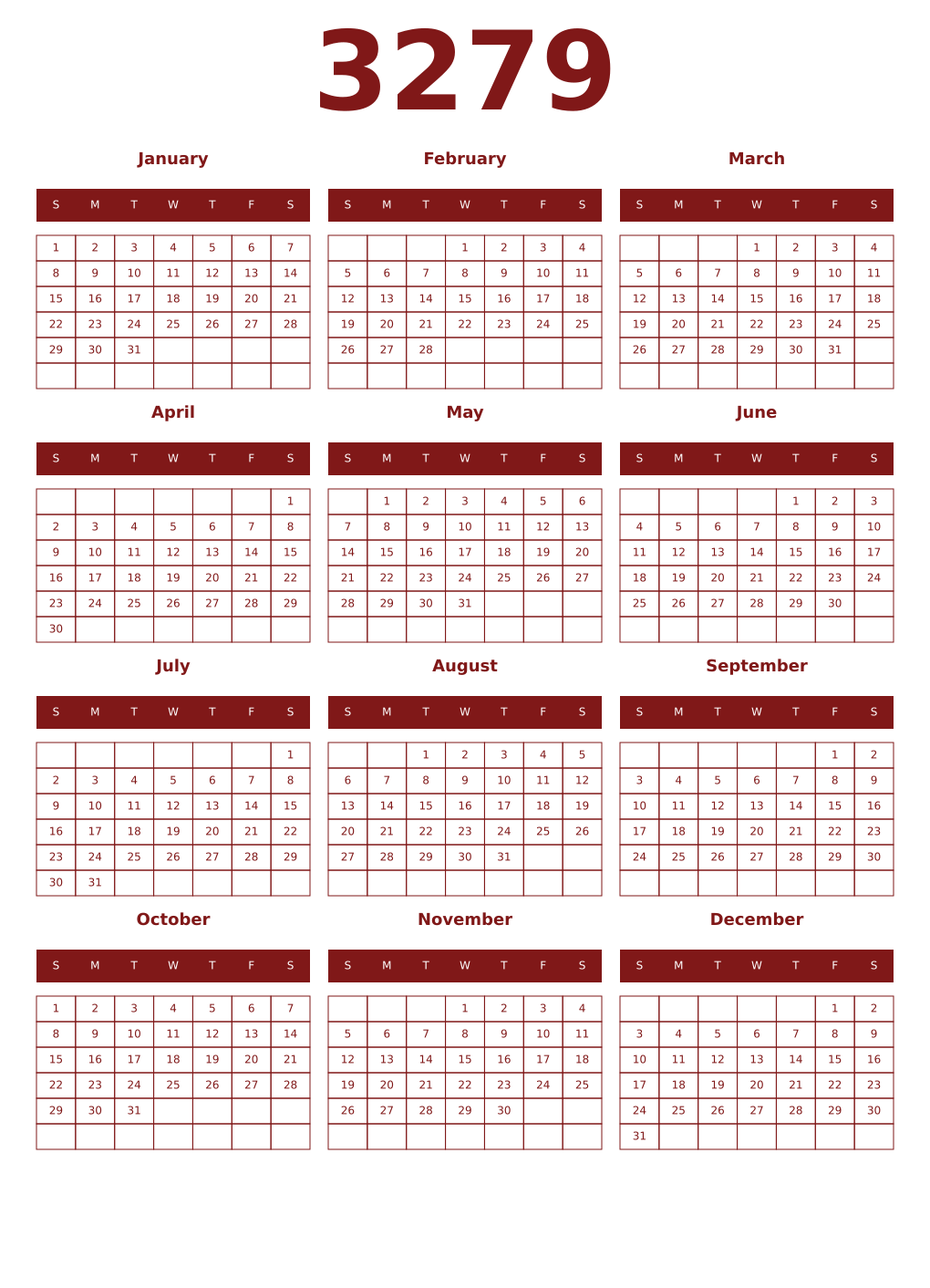 Printable 3279 Year Calendars falu