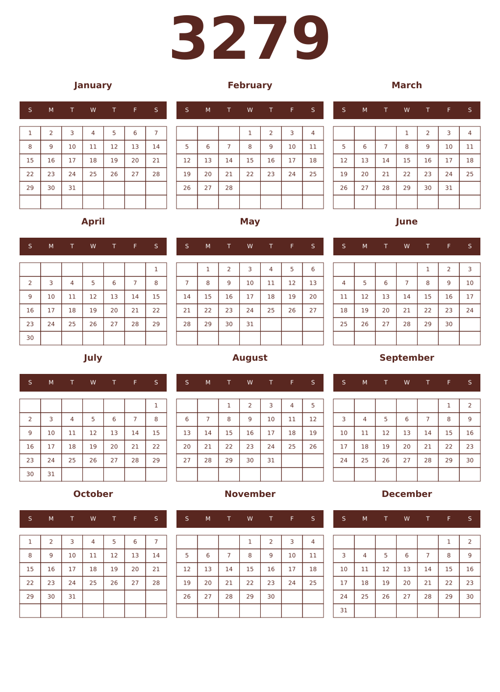 Printable 3279 Year Calendars mortuum