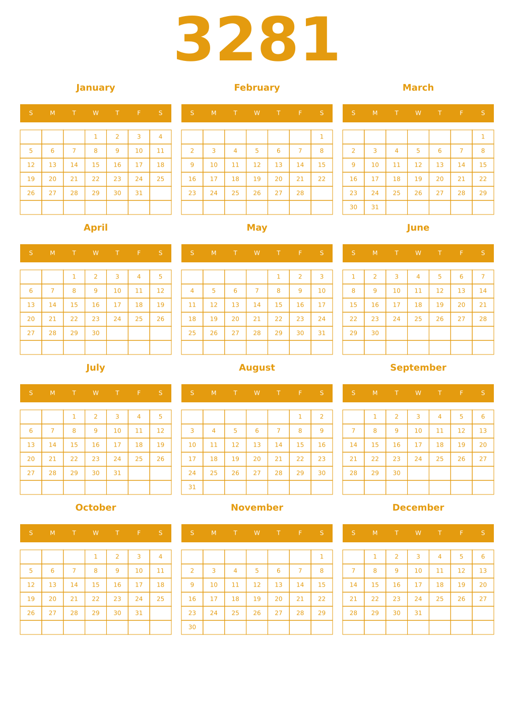 Printable 3281 Year Calendars gamboge