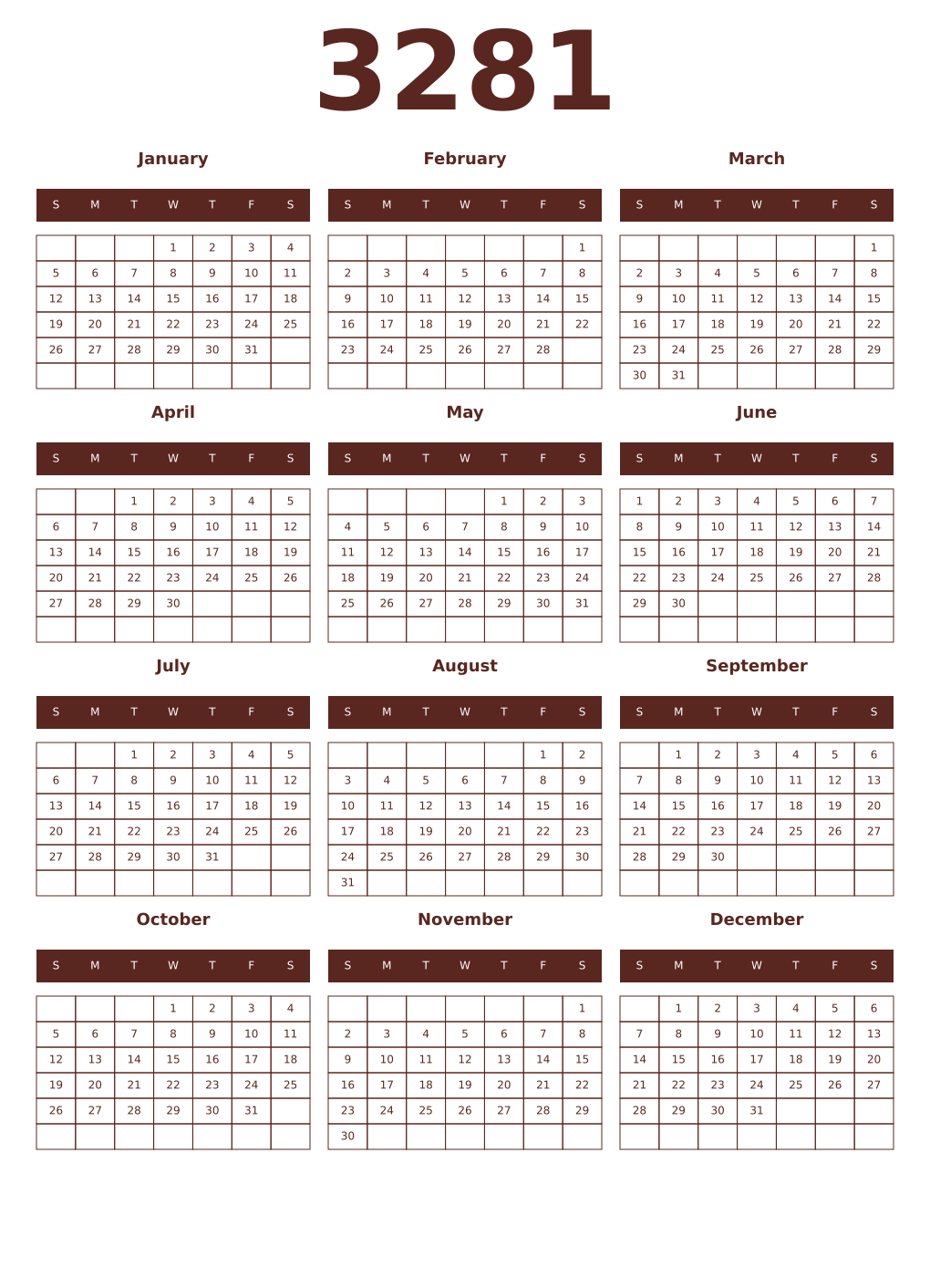 Printable 3281 Year Calendars mortuum
