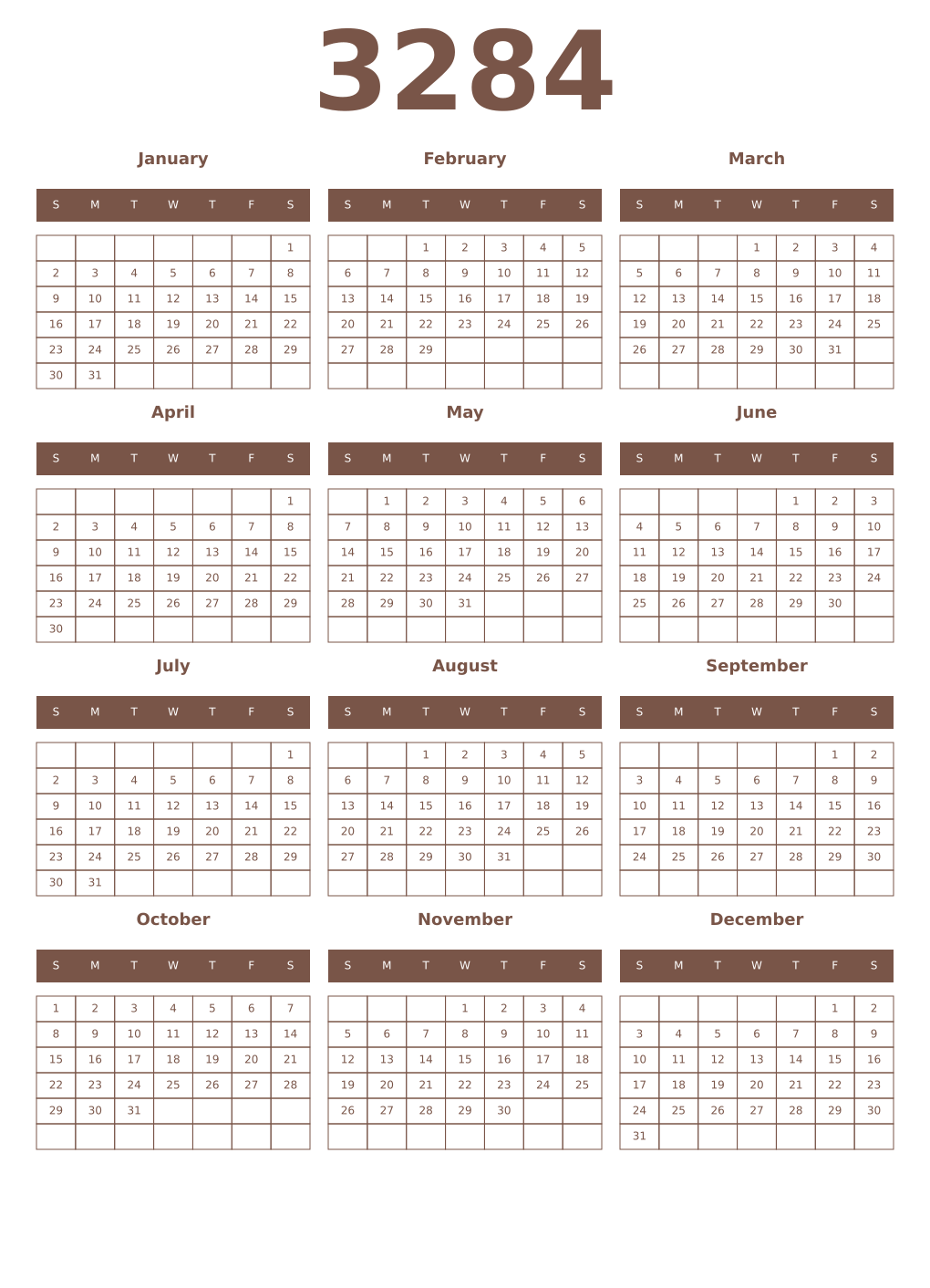 Printable 3284 Year Calendars coffe