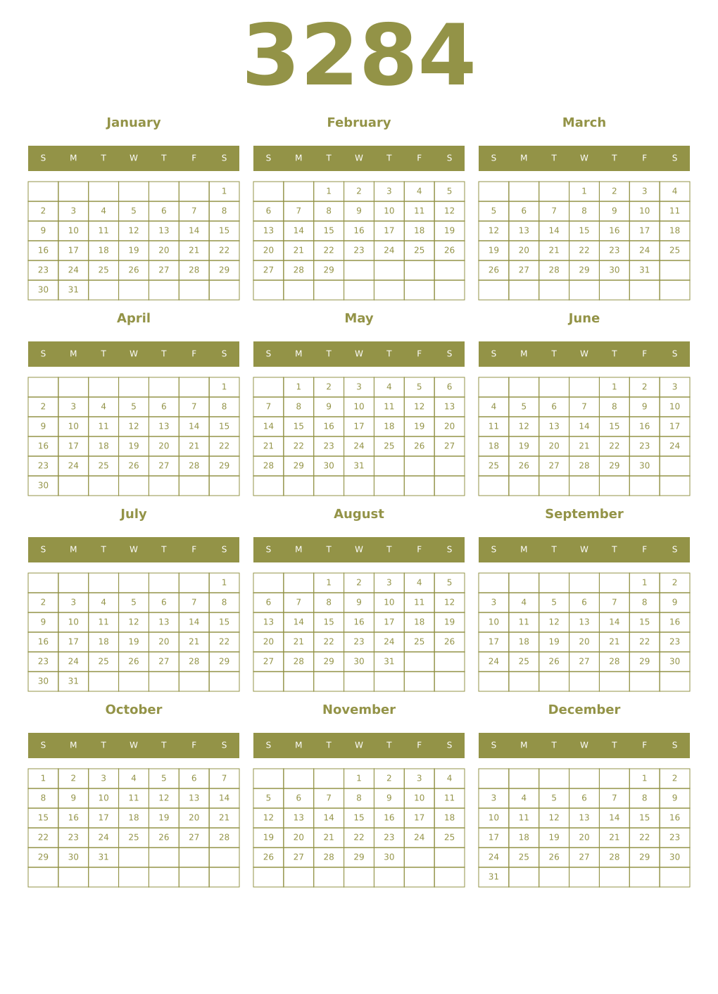Printable 3284 Year Calendars eburnean